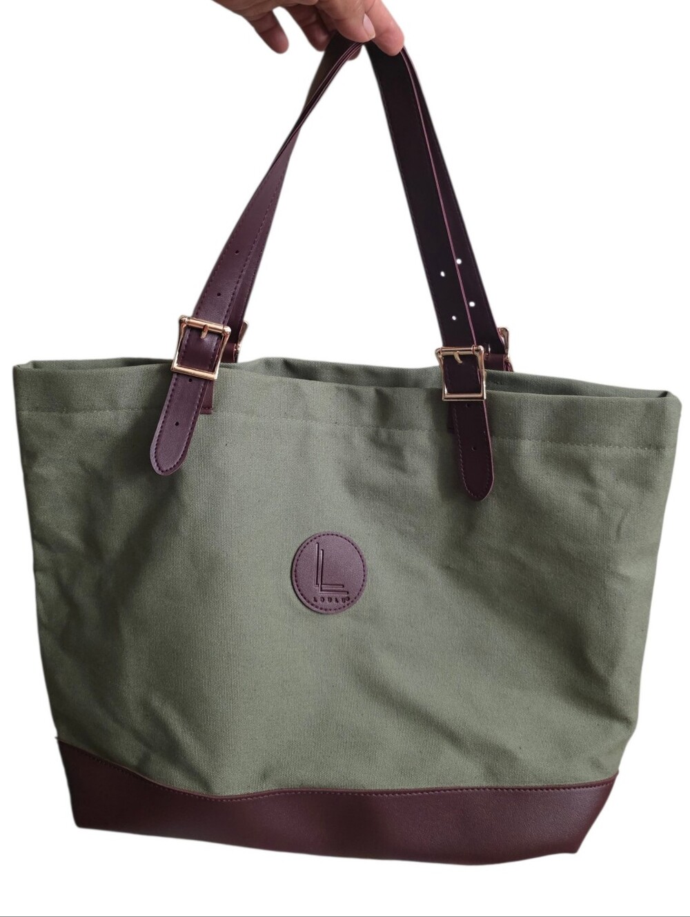 New Loulu Green Olive canvas Tote Large Shoulder Bag